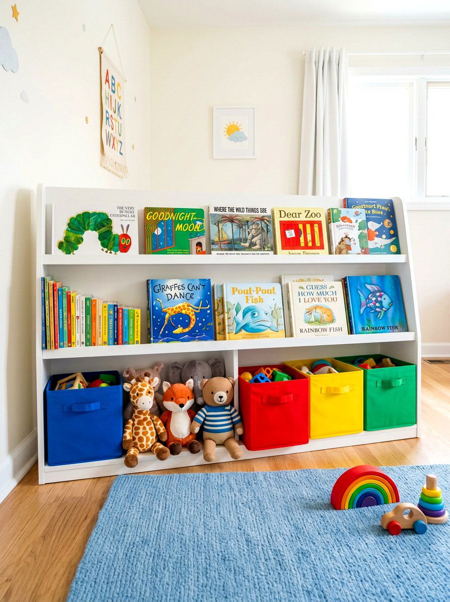 Colorful Nursery Room Storage - 30 bookshelf styling ideas