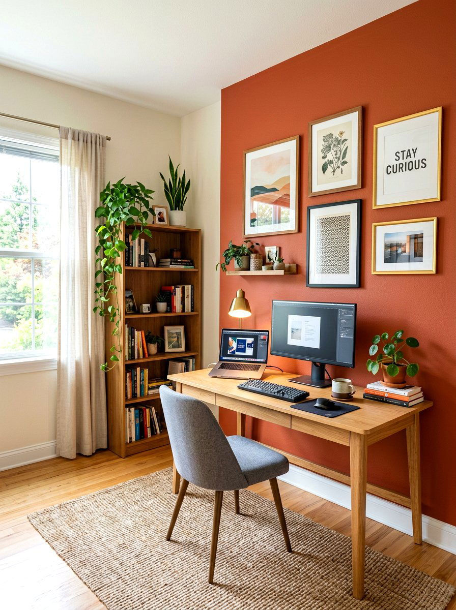 Colorful Office Accent Wall - 30 cozy office ideas