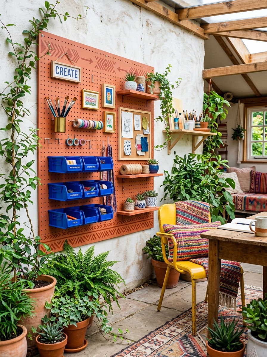 Colorful Office Pegboard - 30 office pegboard ideas