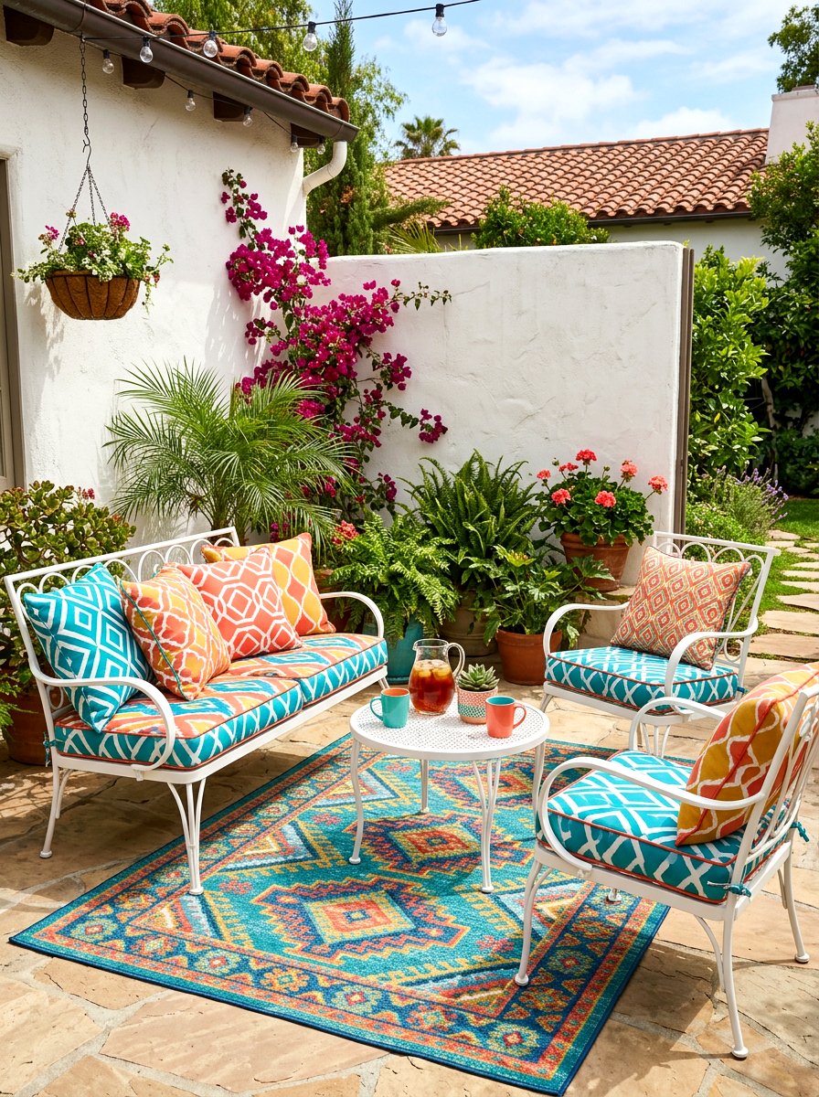 Colorful Outdoor Cushion Setup - 30 covered patio breakfast nook ideas