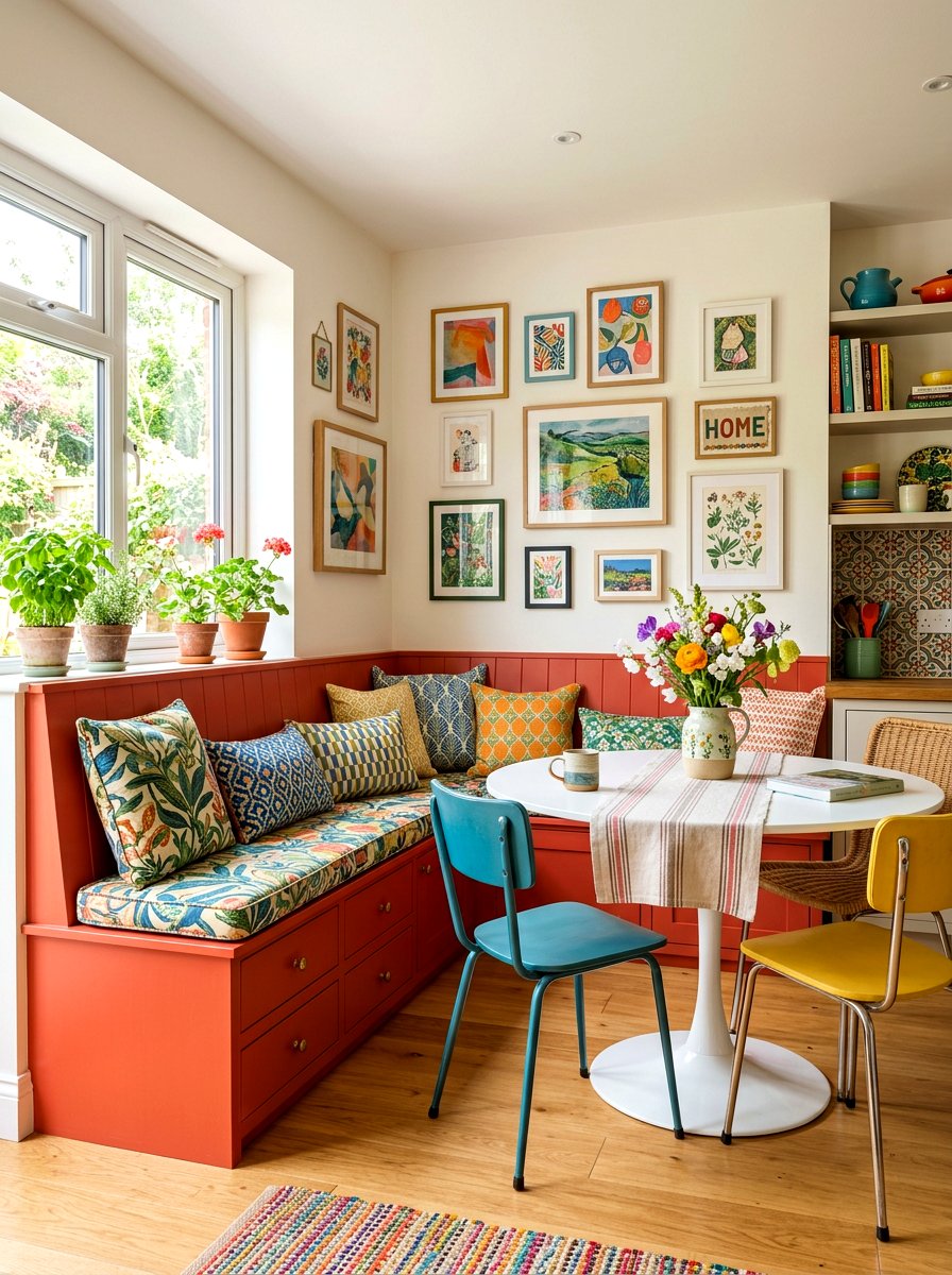 Colorful Painted Banquette Storage - 30 kitchen banquette storage ideas
