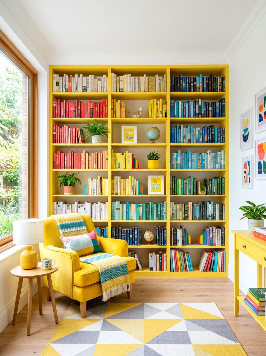 Colorful Painted Bookshelves - 30 nursery library wall ideas