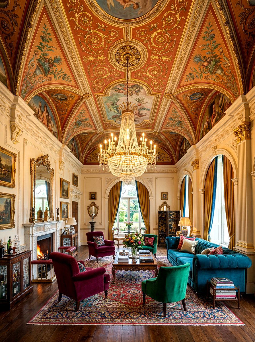 Colorful Painted Ceilings - 30 anti minimal living room ideas