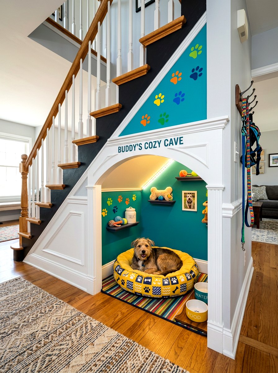 Colorful Painted Dog Room - 30 under stairs dog nook ideas