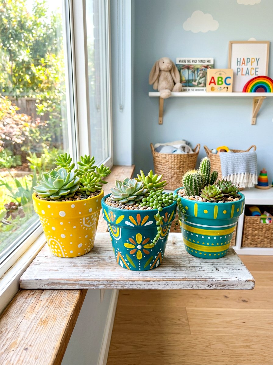 Colorful Painted Flower Pot - 30 windowsill planter ideas