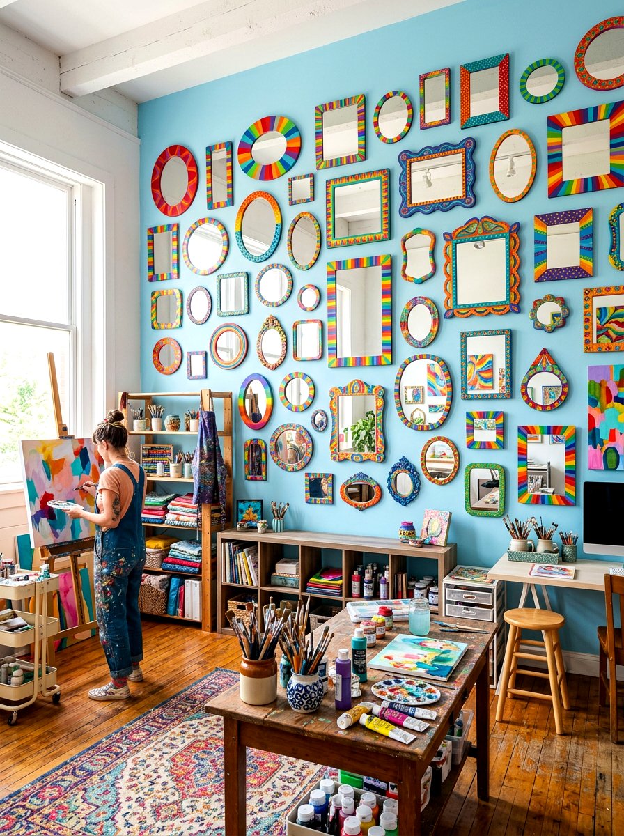 Colorful Painted Mirror Frame - 30 statement mirror gallery ideas