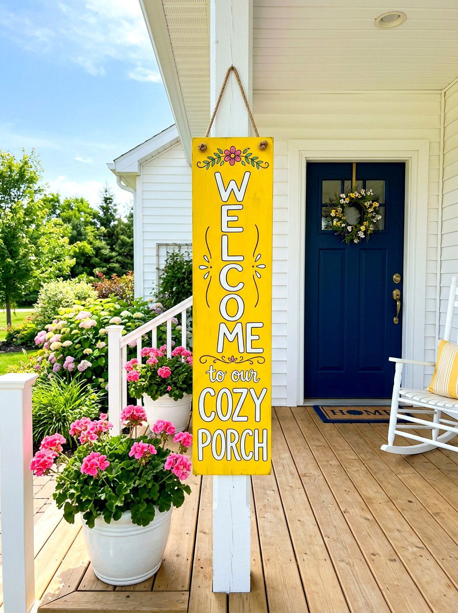 Colorful Painted Porch Sign - 30 porch welcome sign ideas