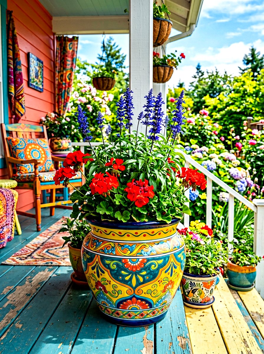 Colorful Painted Pot - 30 outdoor planter ideas