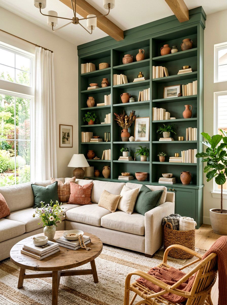 Colorful Painted Shelves - 30 living room shelf decor ideas