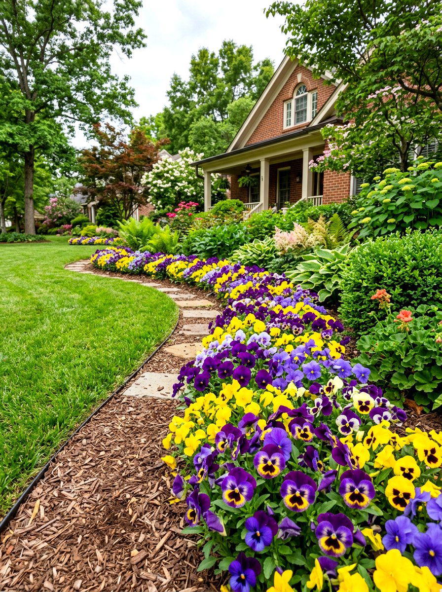 Colorful Pansy Edging - 30 flower bed plant ideas