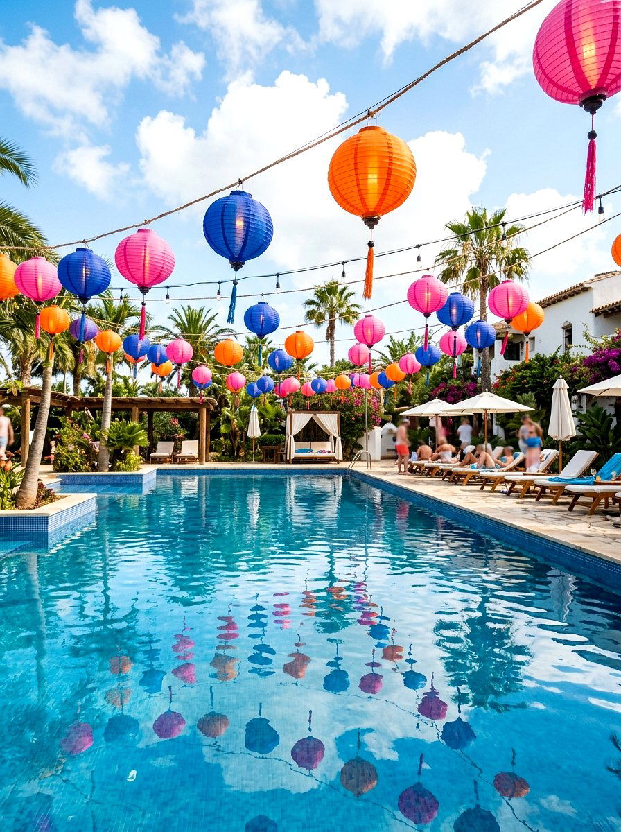 Colorful Paper Lantern - 30 pool party decor ideas