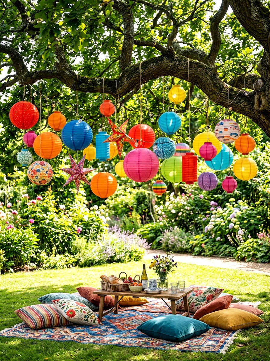 Colorful Paper Lantern - 30 picnic party decor ideas