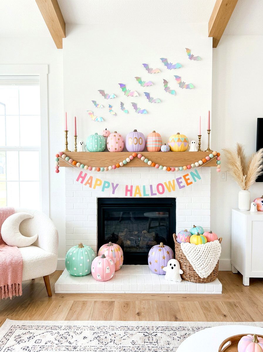 Colorful Pastel Halloween - 30 Halloween mantel decor ideas