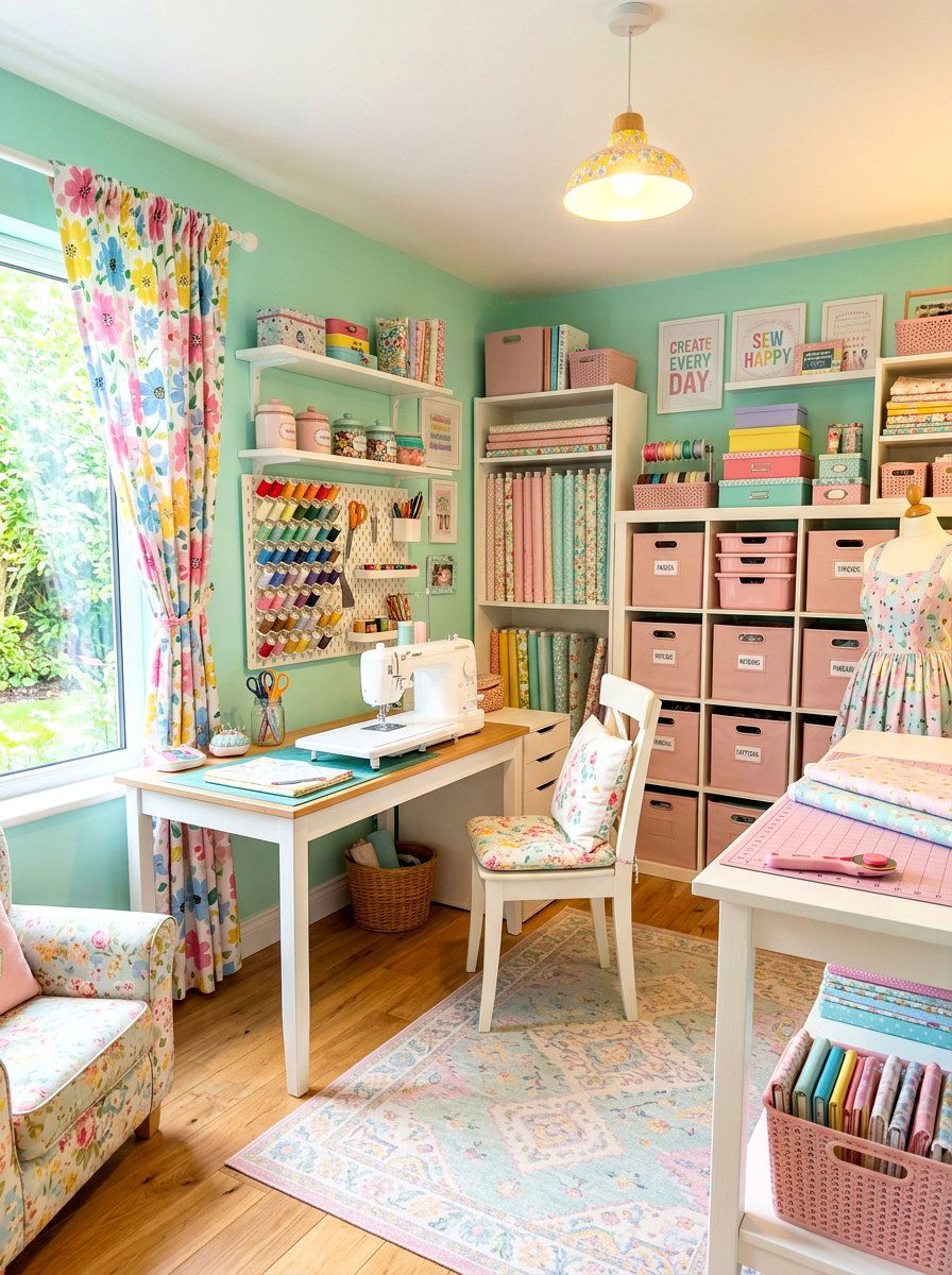 Colorful Pastel Sewing Room - 30 sewing room ideas