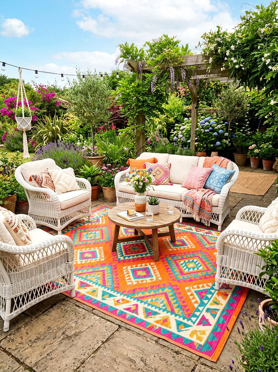 Colorful Patio Rug - 30 patio makeover ideas