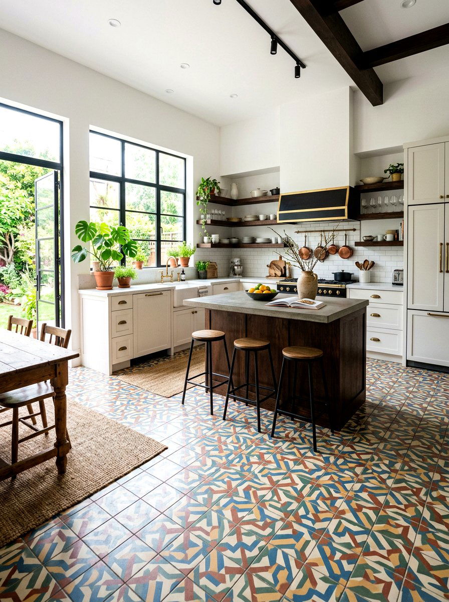 Colorful Patterned Floor Tile - 30 Spanish style kitchen ideas