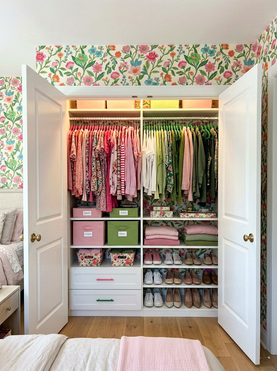 Colorful Patterned Interior Closet - 30 coat closet organization ideas