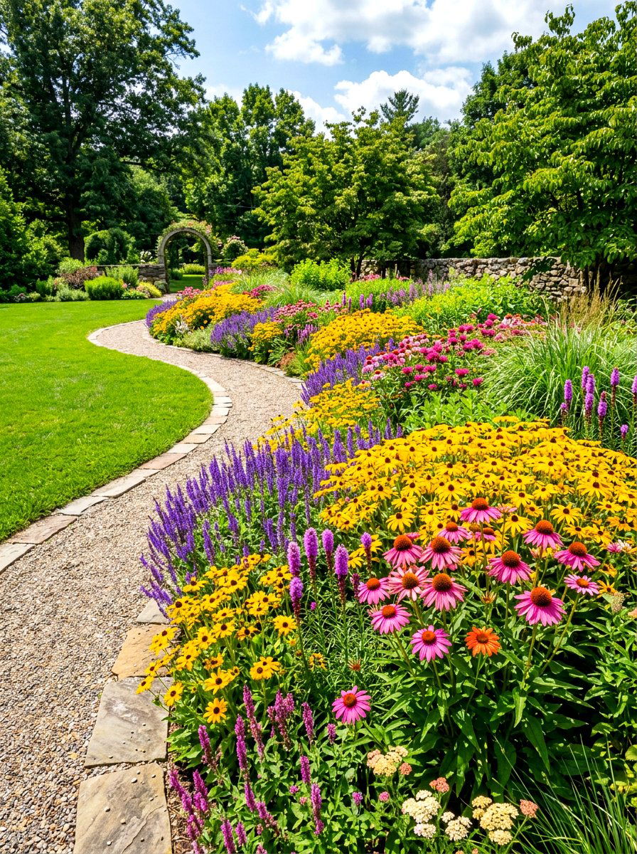 Colorful Perennial Curved Bed - 30 curved flower bed ideas
