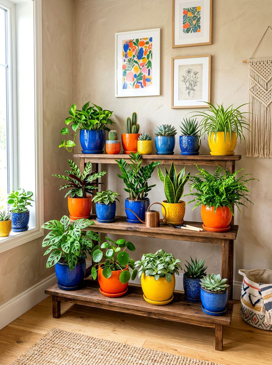 Colorful Pot Display - 30 plant corner styling ideas
