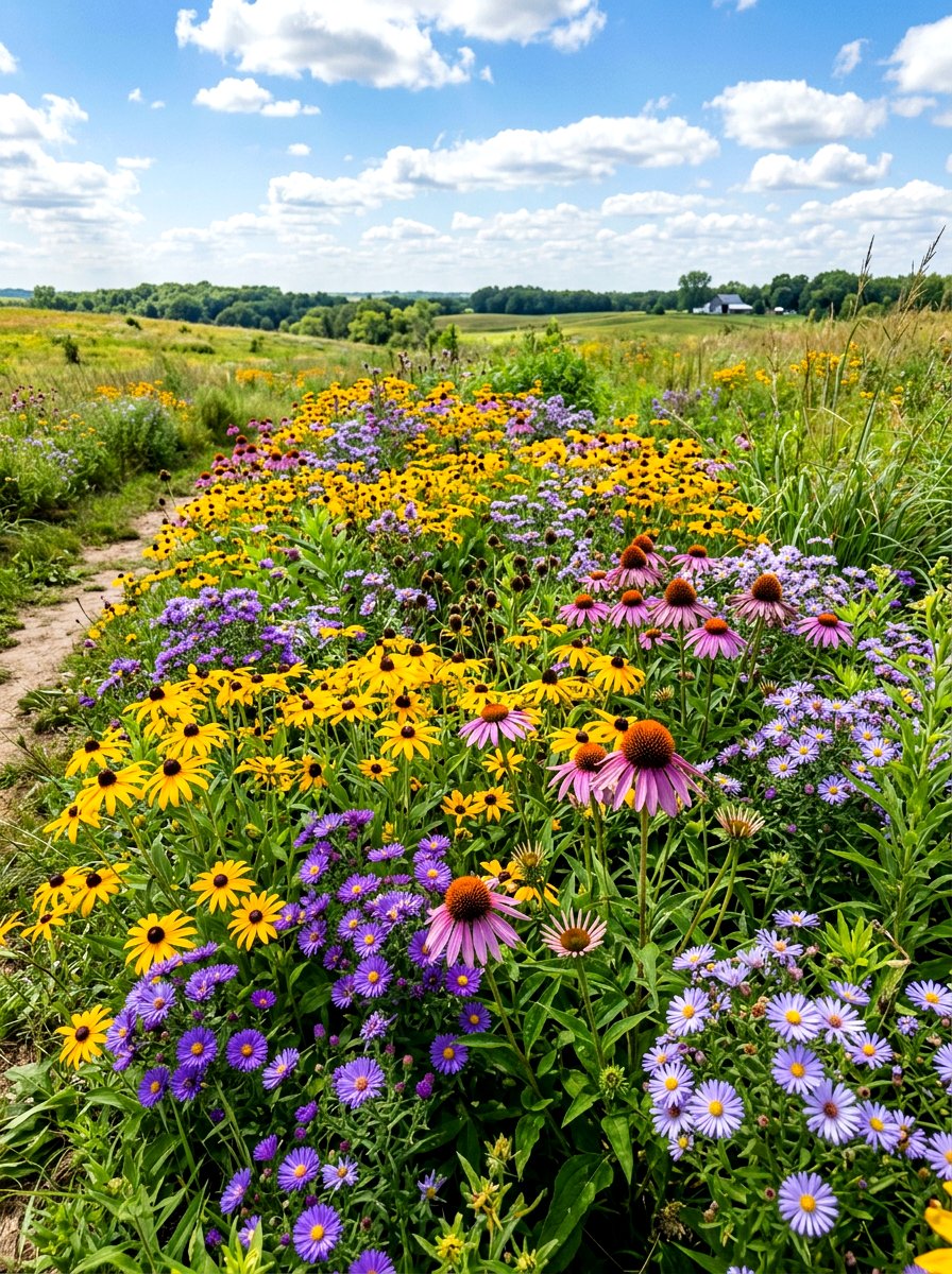 Colorful Prairie Flower Bed - 30 prairie front yard landscaping ideas