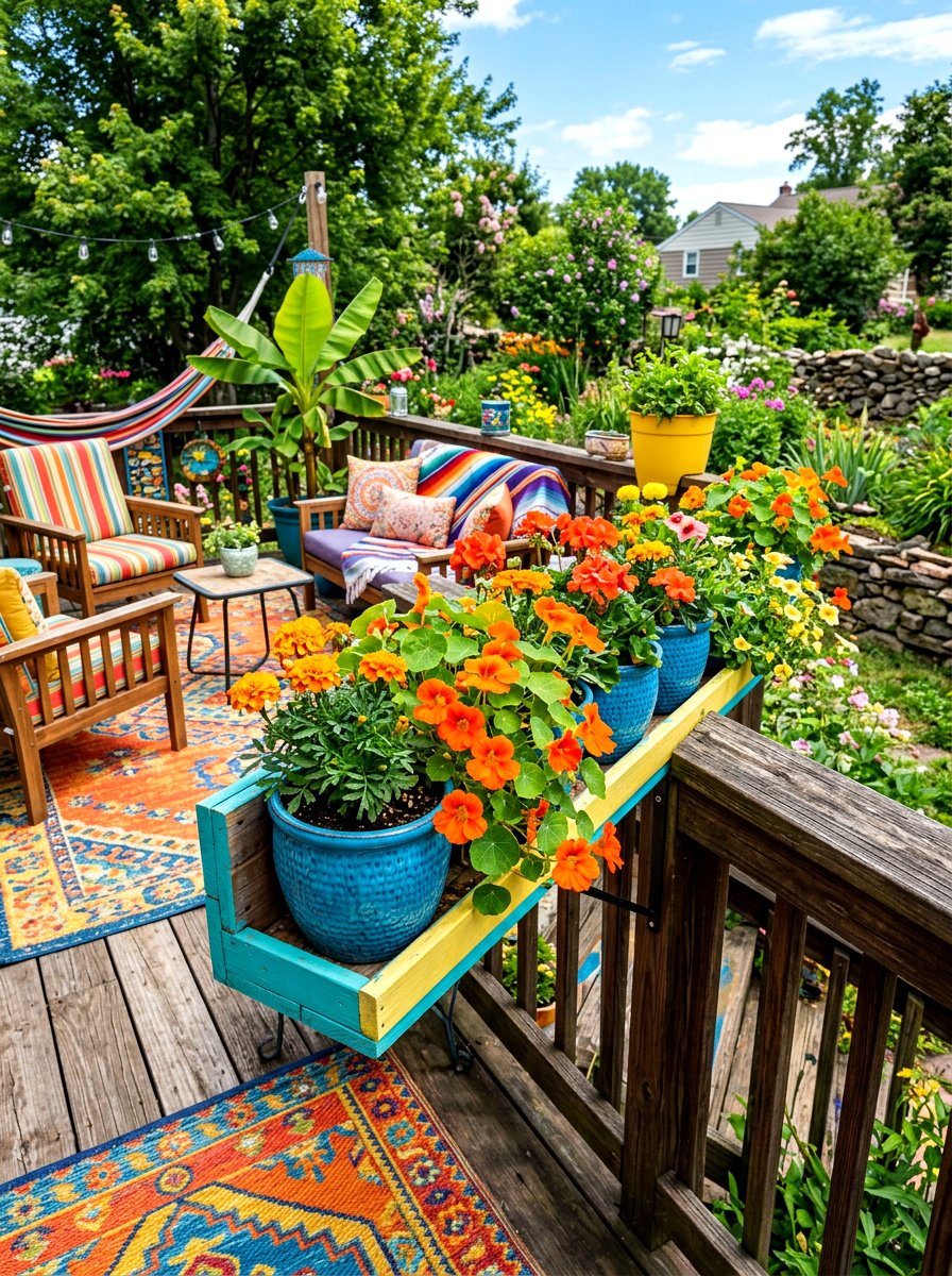 Colorful Railing Plant Box - 30 railing planter box ideas