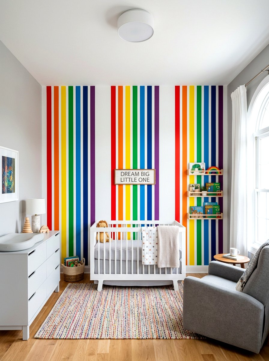 Colorful Rainbow Accent Wall - 30 rainbow nursery ideas