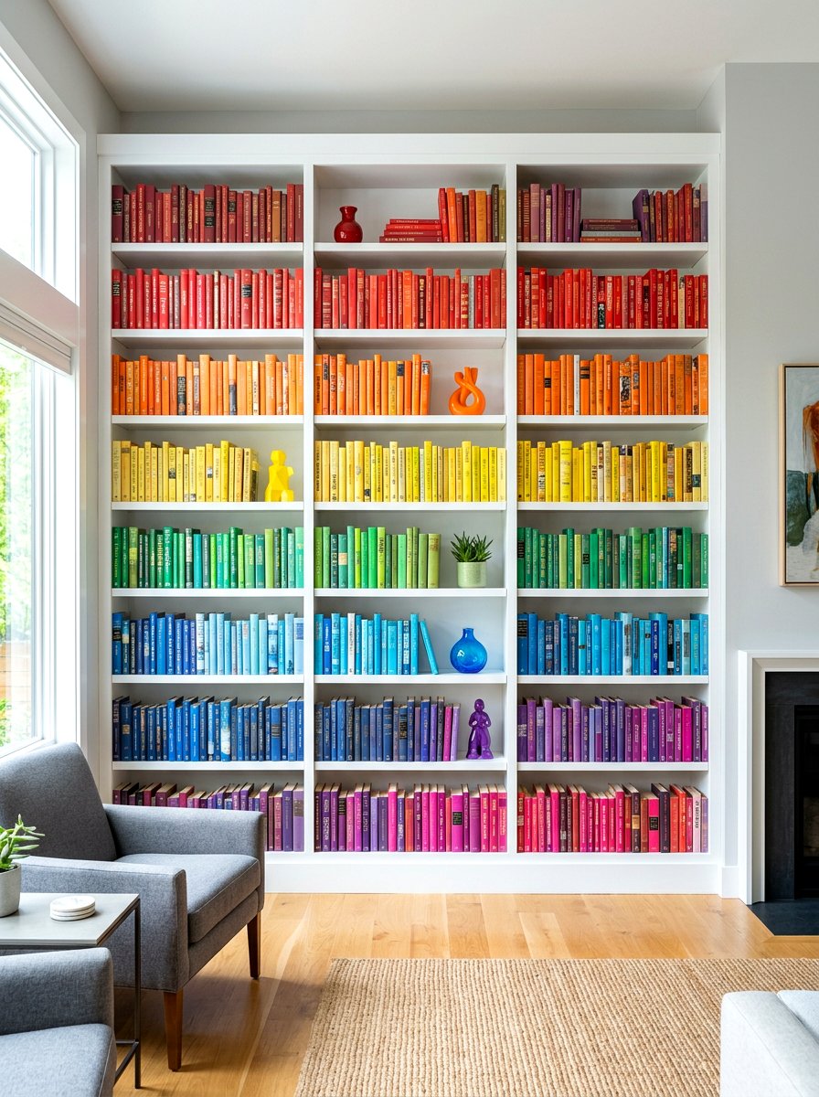 Colorful Rainbow Bookcase - 30 shelfie decor ideas