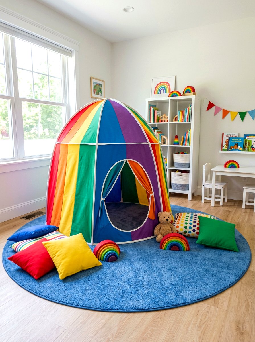 Colorful Rainbow Play Tent - 30 kids tent reading nook ideas