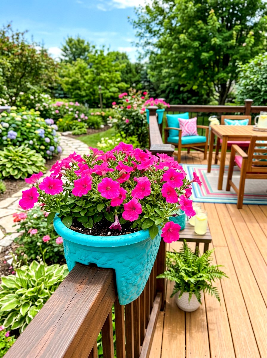 Colorful Resin Railing Pot - 30 deck railing planter ideas