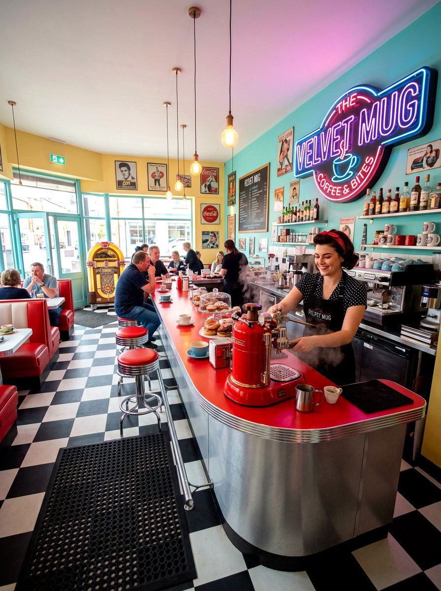 Colorful Retro Coffee Bar - 30 coffeehouse kitchen corner ideas