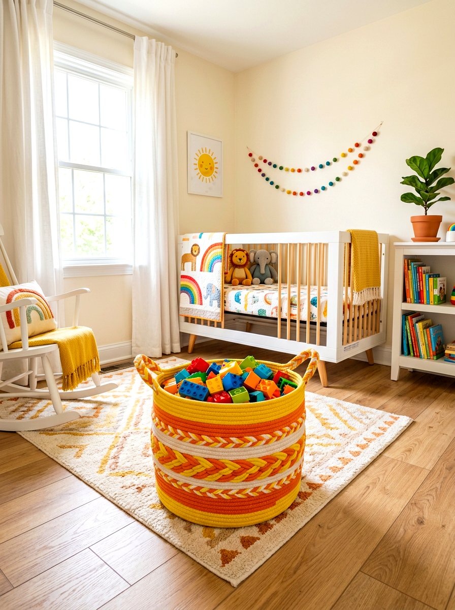 Colorful Rope Nursery Basket - 30 nursery storage basket ideas