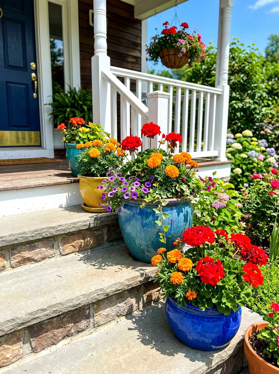 Colorful Seasonal Porch Pots - 30 front stoop garden ideas