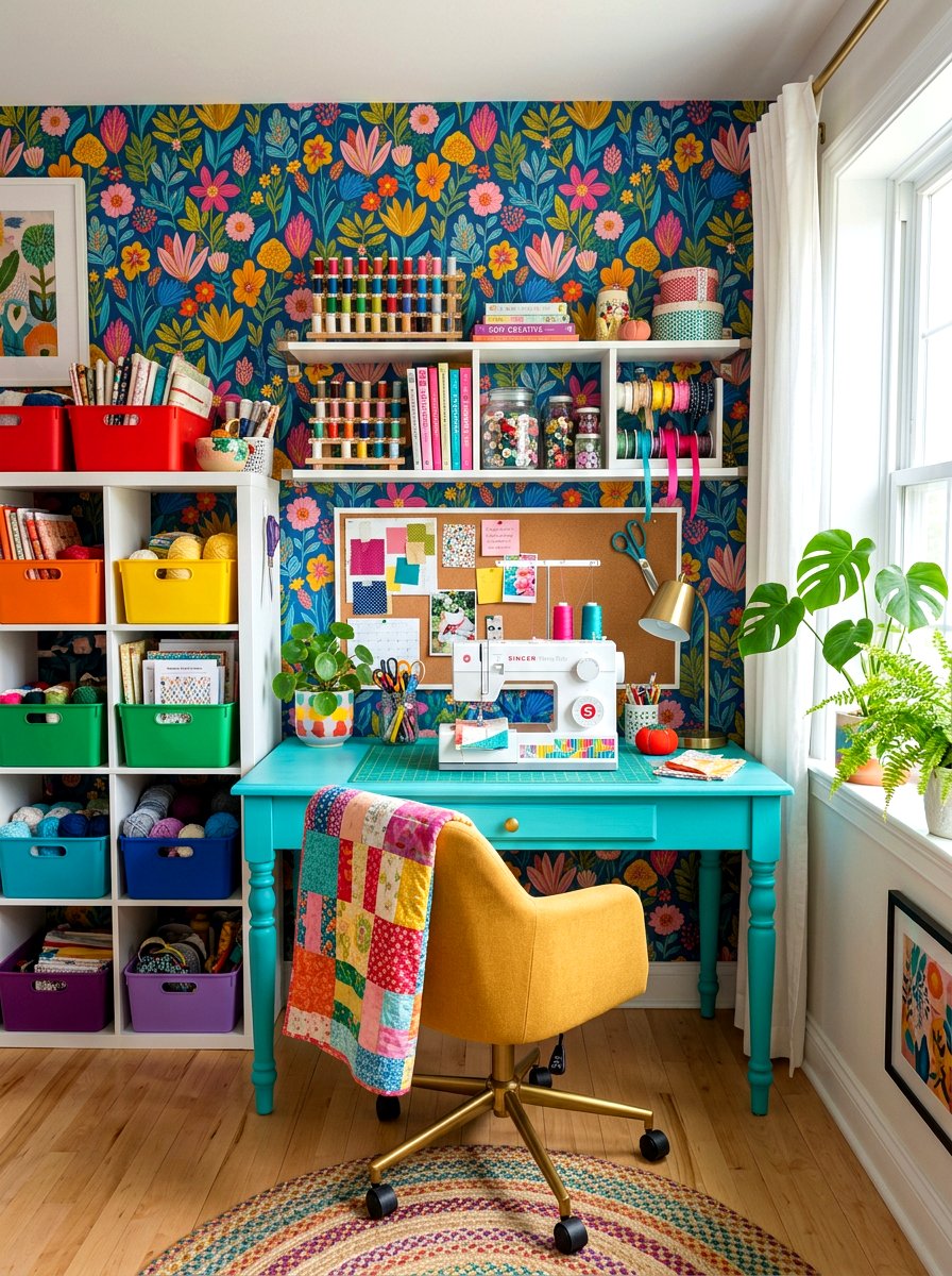 Colorful Sewing Nook - 30 sewing nook ideas