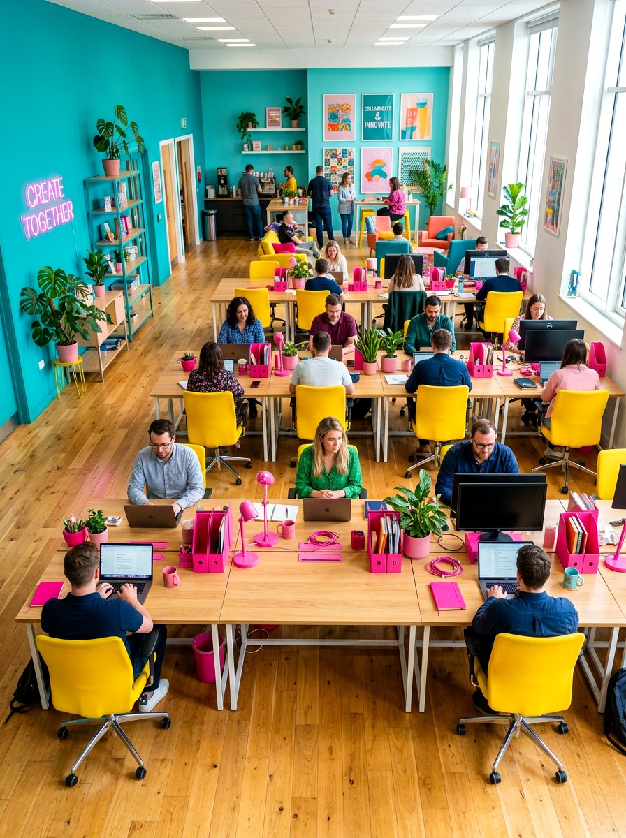 Colorful Shared Workspace - 30 shared office ideas