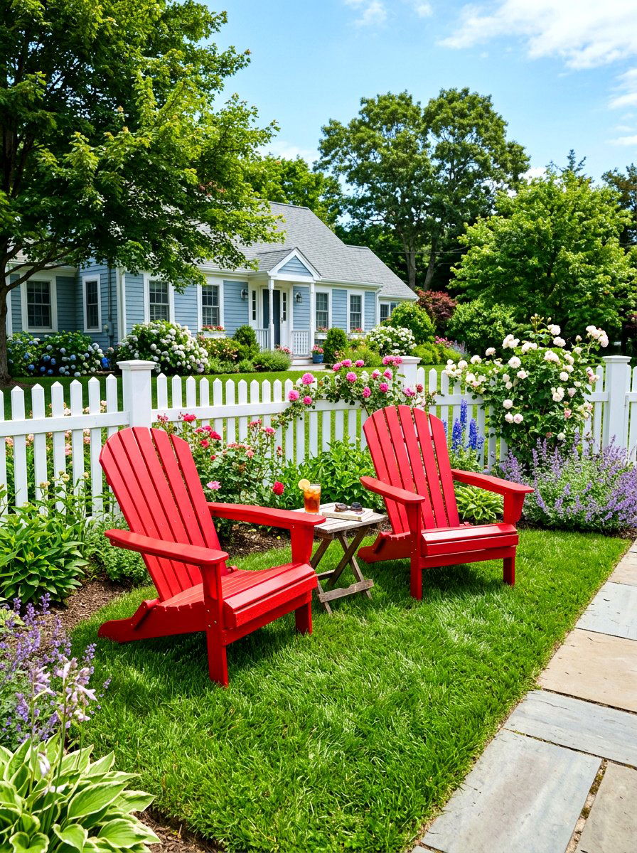 Colorful Side Yard Adirondack Chairs - 30 side yard seating ideas