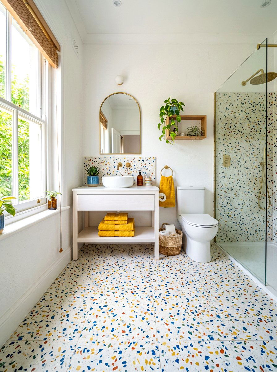 Colorful Speckled Terrazzo Bathroom - 30 terrazzo floor bathroom ideas