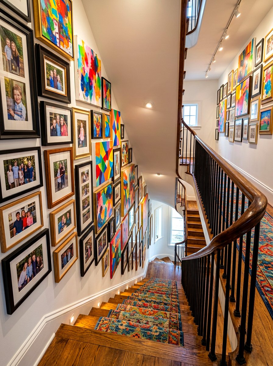 Colorful Staircase Gallery - 30 bold colorful gallery wall ideas