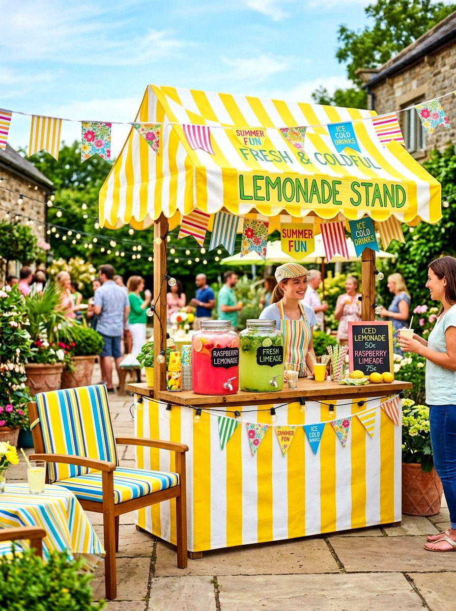 Colorful Striped Lemonade Stand - 30 lemonade stand patio ideas