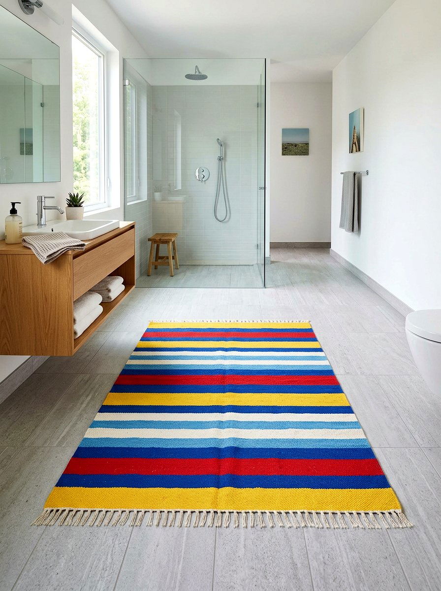 Colorful Striped Rug - 30 dopamine bathroom ideas