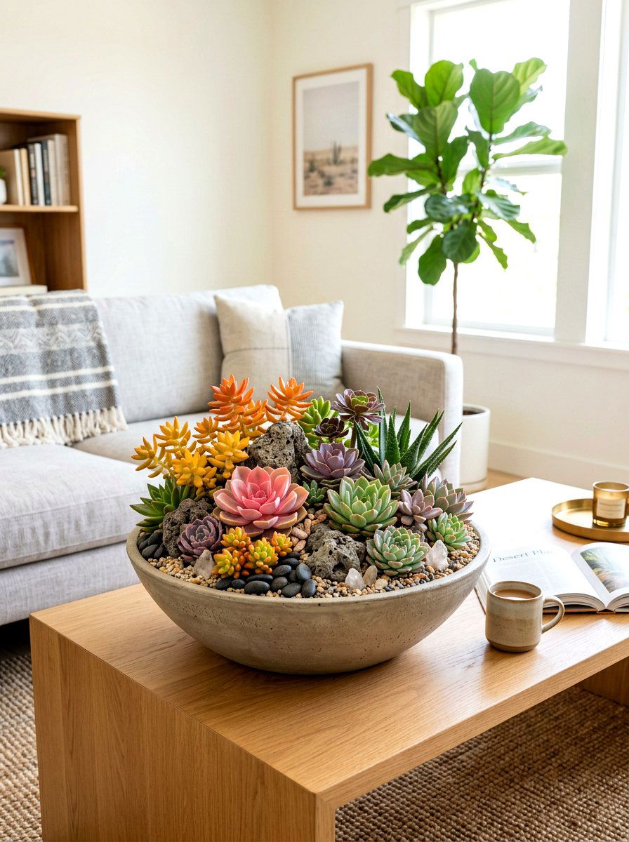 Colorful Succulent Rock Garden - 30 indoor succulent garden ideas