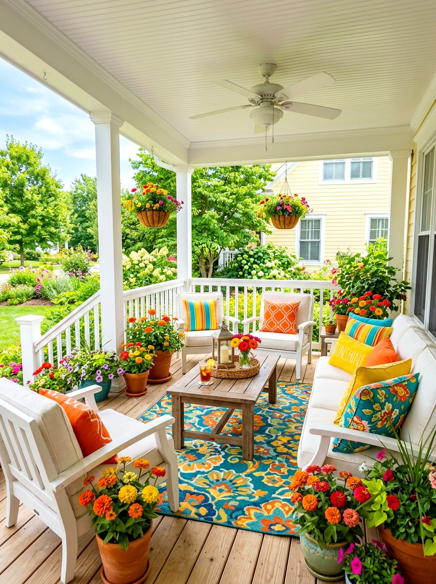 Colorful Summer Porch - 30 July porch ideas aesthetic