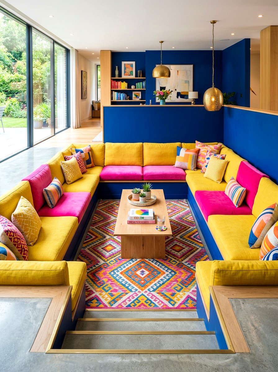 Colorful Sunken Lounge - 30 conversation pit living room ideas