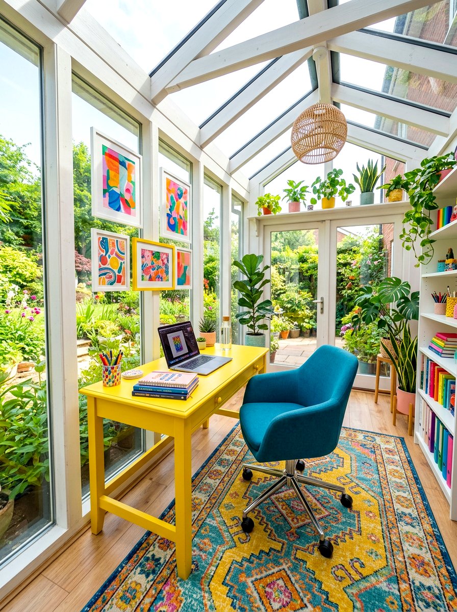 Colorful Sunroom Office - 30 sunroom office ideas