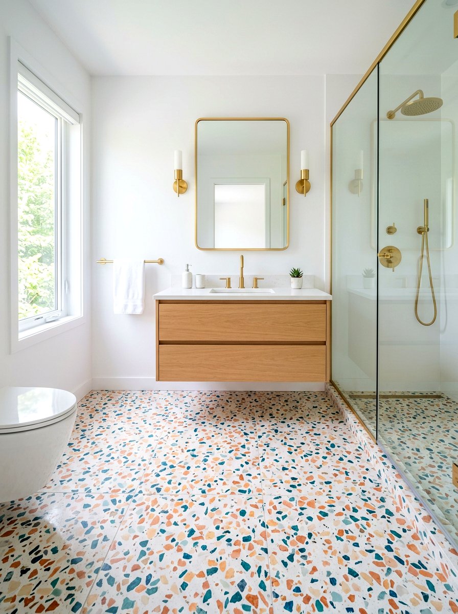 Colorful Terrazzo Floor - 30 dopamine bathroom ideas