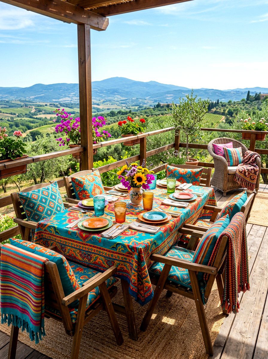 Colorful Textile Decor - 30 patio dinner party ideas