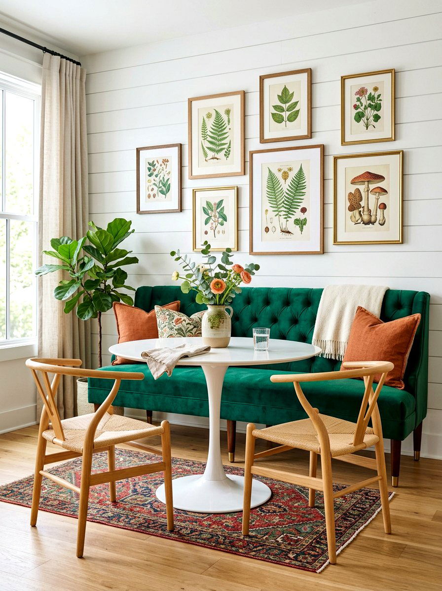 Colorful Upholstered Bench - 30 breakfast nook ideas