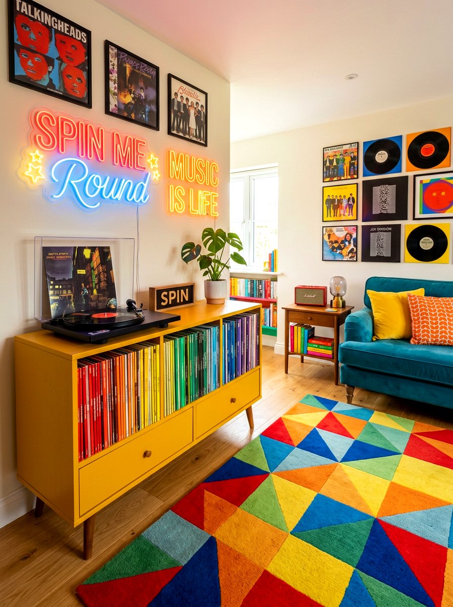 Colorful Vinyl Listening Space - 30 record player corner ideas