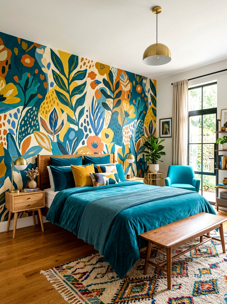 Colorful Wall Mural - 30 dopamine bedroom ideas