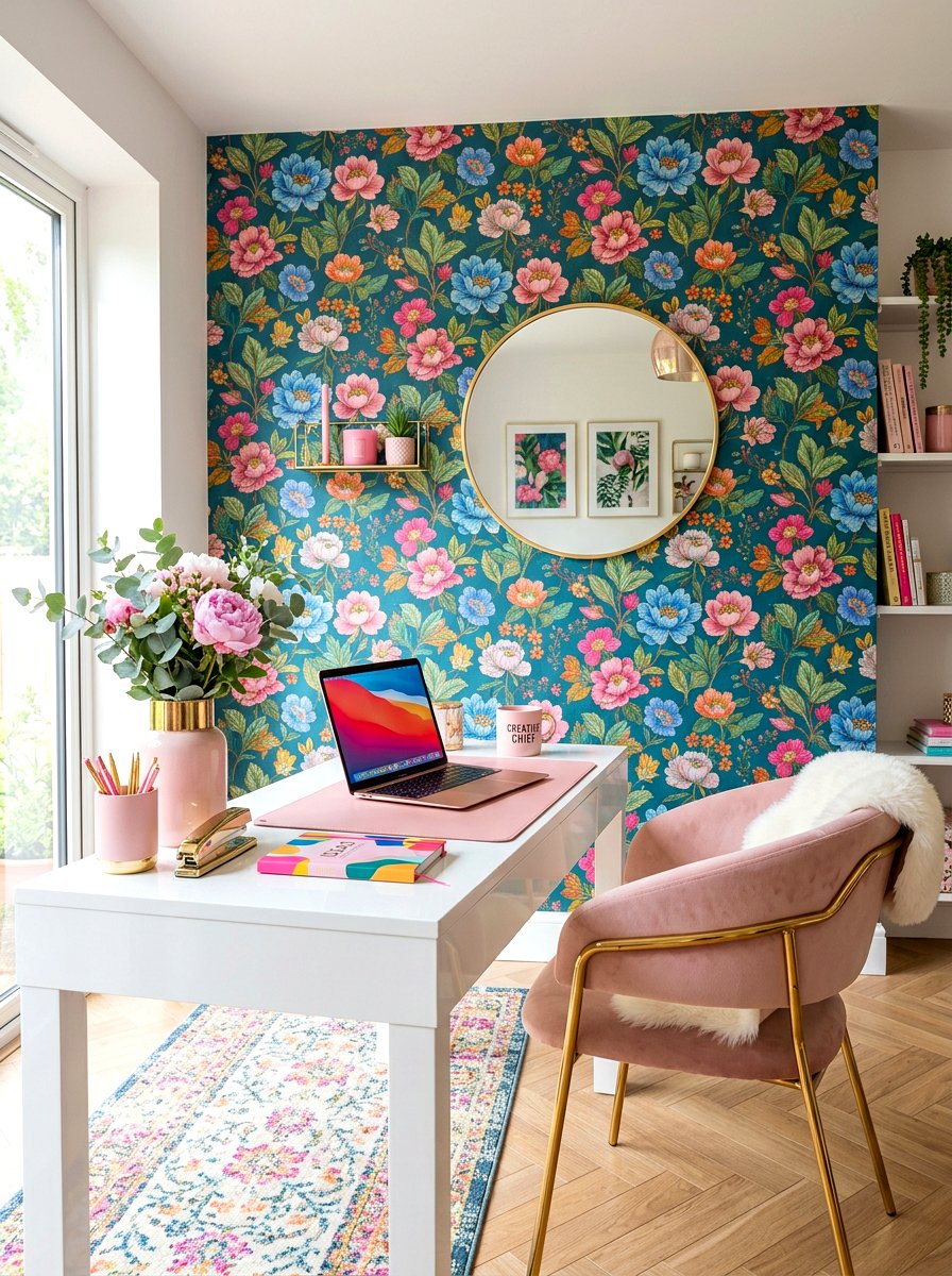 Colorful Wallpaper Accent Office - 30 cloffice apartment ideas