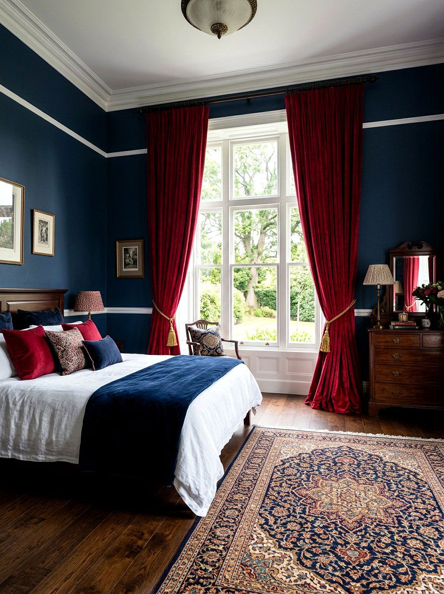Colorful Window Drapes - 30 maximalist bedroom ideas